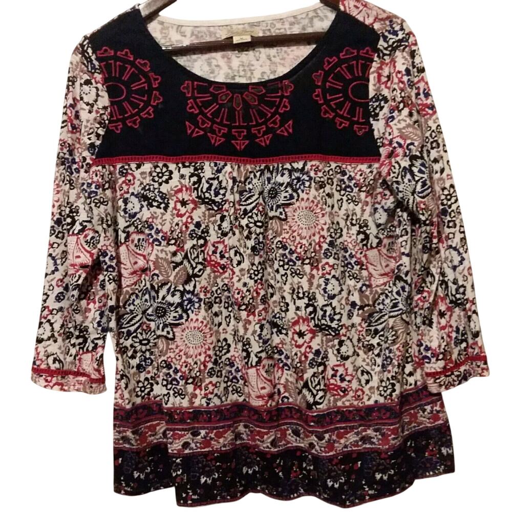 Lucky Brand Womens Top MEDIUM Floral Blouse Boho